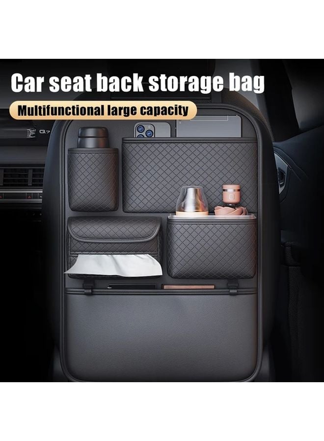 Multifunctional Car Back Storage Bag 1pc Faux Leather Hanging Pocket Anti Kick Organizer - Image 1